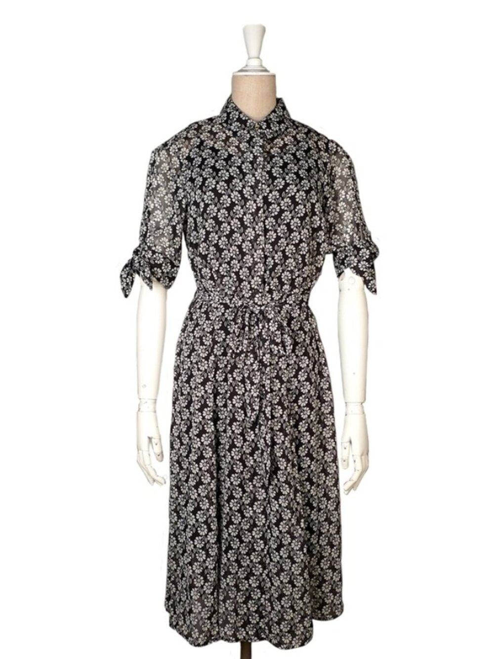NWT Calvin Klein Overlay Floral Chiffon Midi Shirts Dress / US 4
